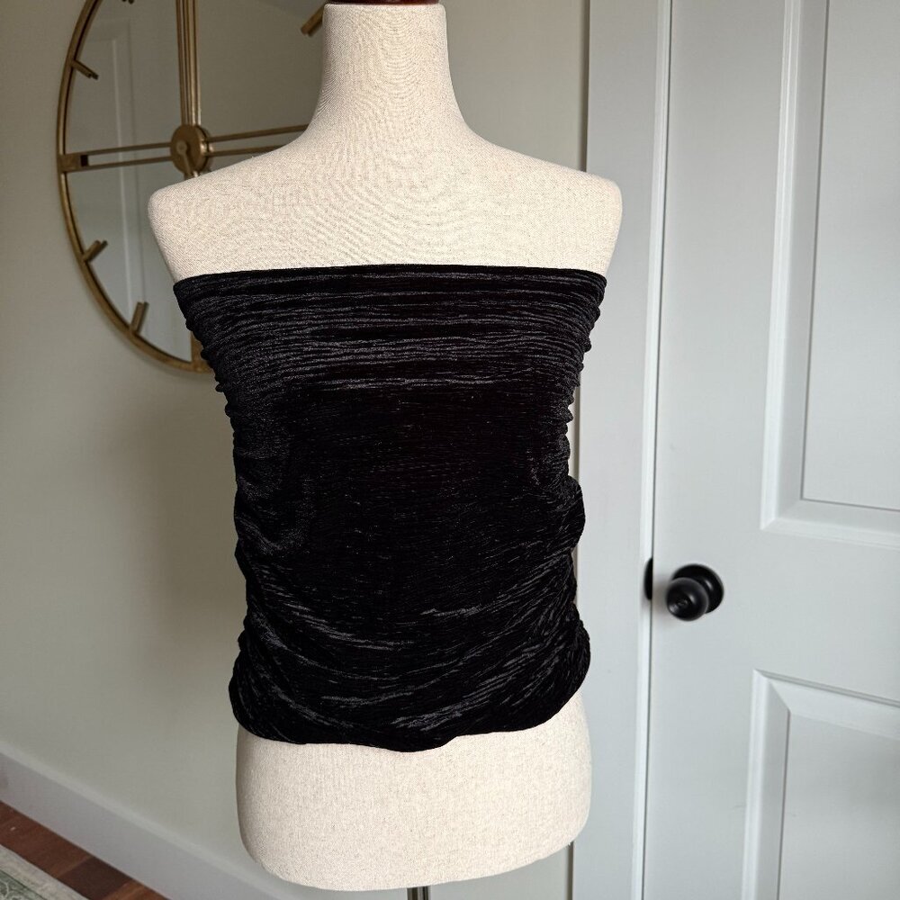 NWT Naked Wardrobe Black Velvet Ruched Tube Top Size Small